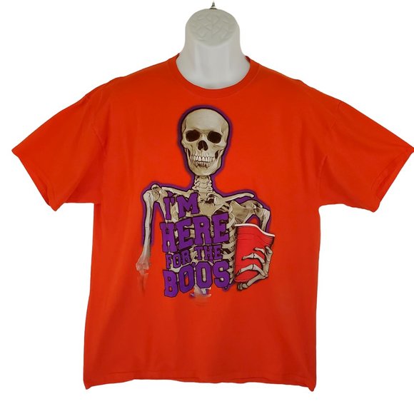 Halloween Skeleton Orange Graphic T Shirt Size XL I'm Here For The Boos - Picture 1 of 7